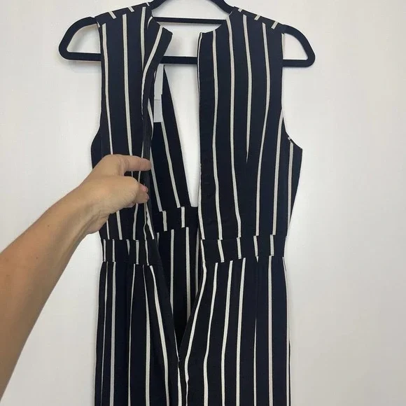 NWT Flynn Skye Florence Jumpsuit Plunge Neckline Black White S